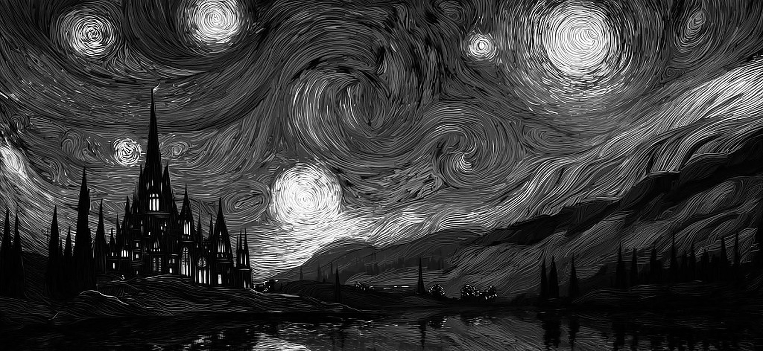 Starry Night Castle Background
